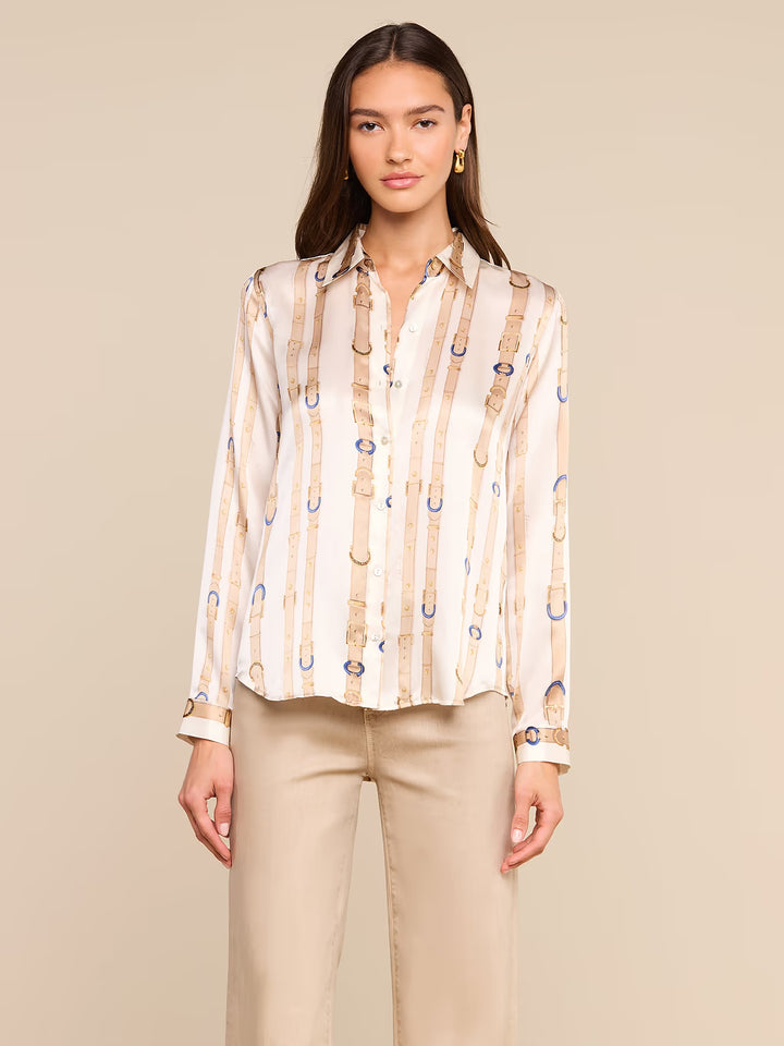 TYLER L/S BLOUSE (ECRU MULTI STUD BELT STRIPE) - L'AGENCE