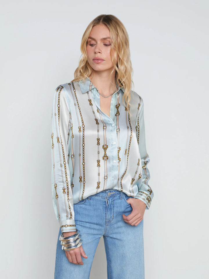 TYLER SILK BLOUSE (PASTEL BELT STRIPE) - L'AGENCE