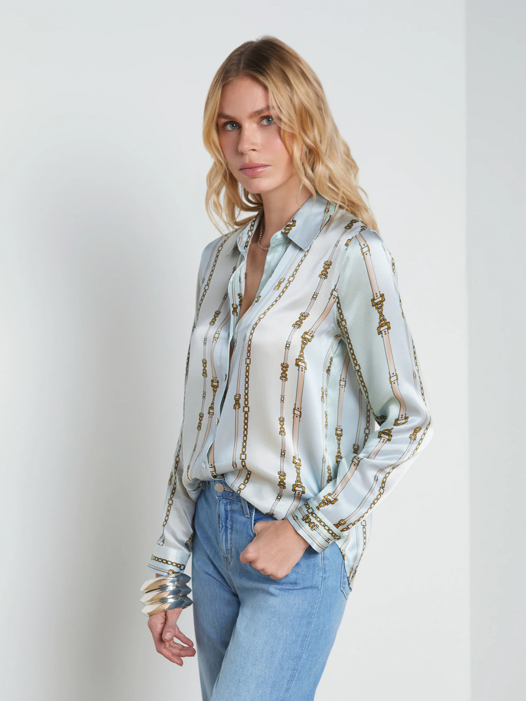 TYLER SILK BLOUSE (PASTEL BELT STRIPE) - L'AGENCE