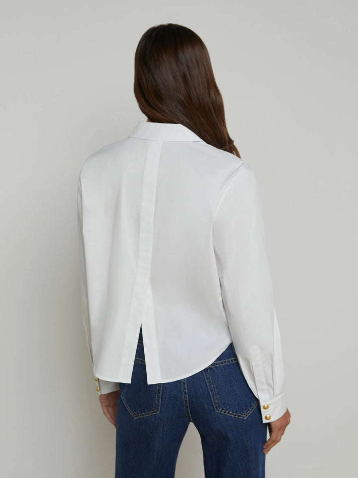 COSETTE CROP HI LOW BLOUSE (WHITE/GOLD) - L'AGENCE