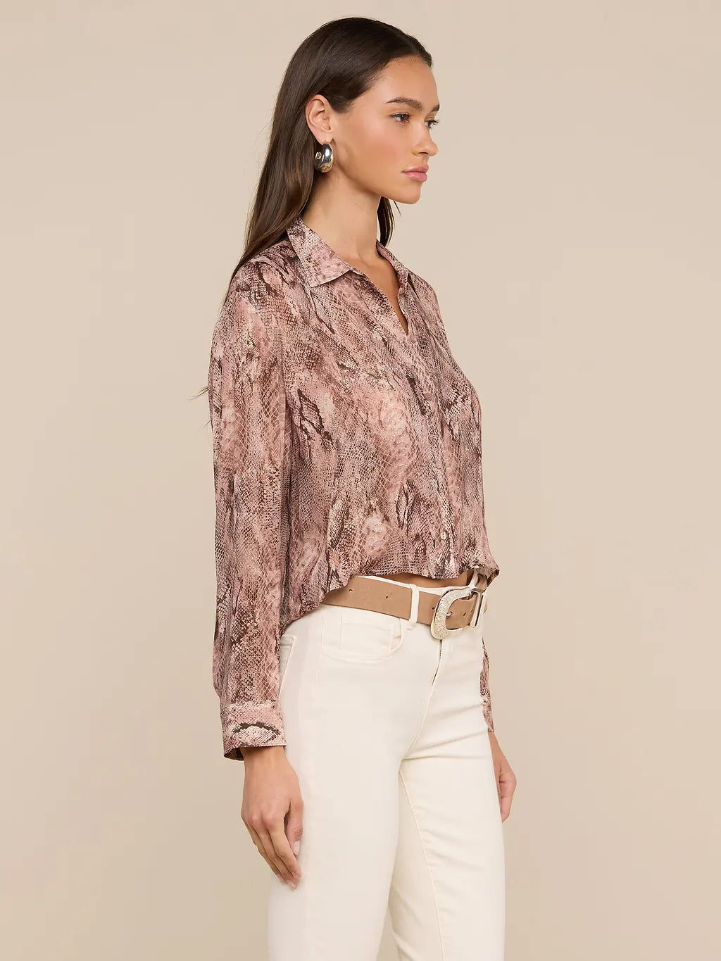 COSETTE CROP HI LOW SHIRT (WESTERN SNAKE PRINT) - L'AGENCE