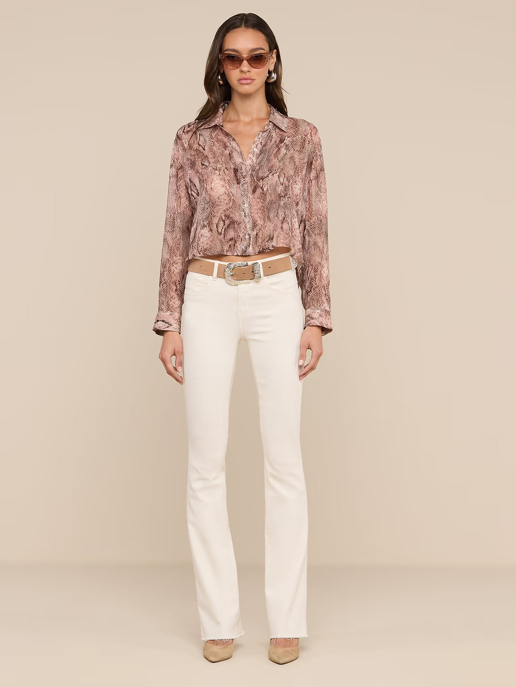 COSETTE CROP HI LOW SHIRT (WESTERN SNAKE PRINT) - L'AGENCE