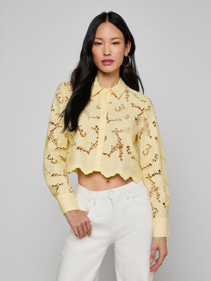 SEYCHELLE CROPPED BUTTON DOWN (LEMON SORBET) - L'AGENCE