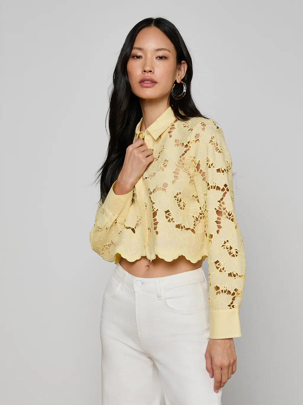 SEYCHELLE CROPPED BUTTON DOWN (LEMON SORBET) - L'AGENCE