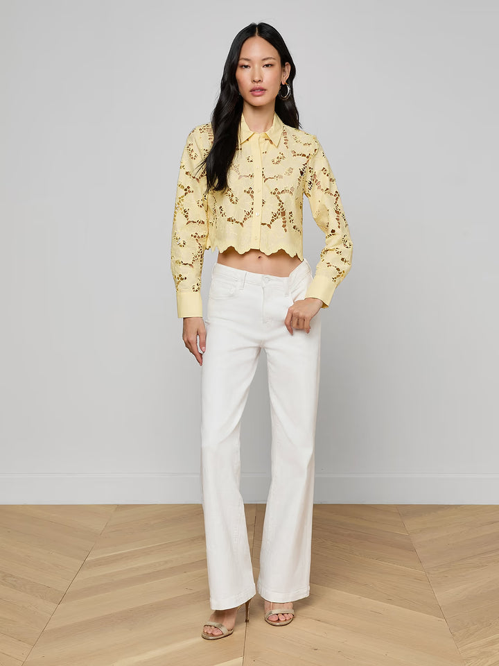SEYCHELLE CROPPED BUTTON DOWN (LEMON SORBET) - L'AGENCE