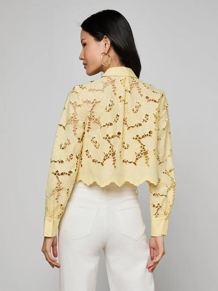 SEYCHELLE CROPPED BUTTON DOWN (LEMON SORBET) - L'AGENCE