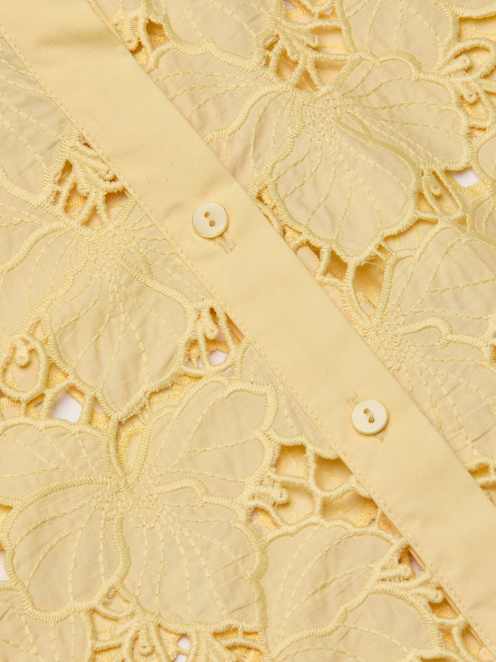 SEYCHELLE CROPPED BUTTON DOWN (LEMON SORBET) - L'AGENCE