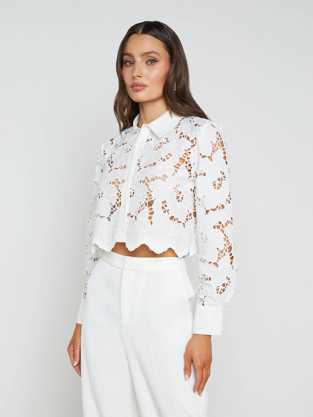 SEYCHELLE CROPPED LACE BLOUSE - L'AGENCE