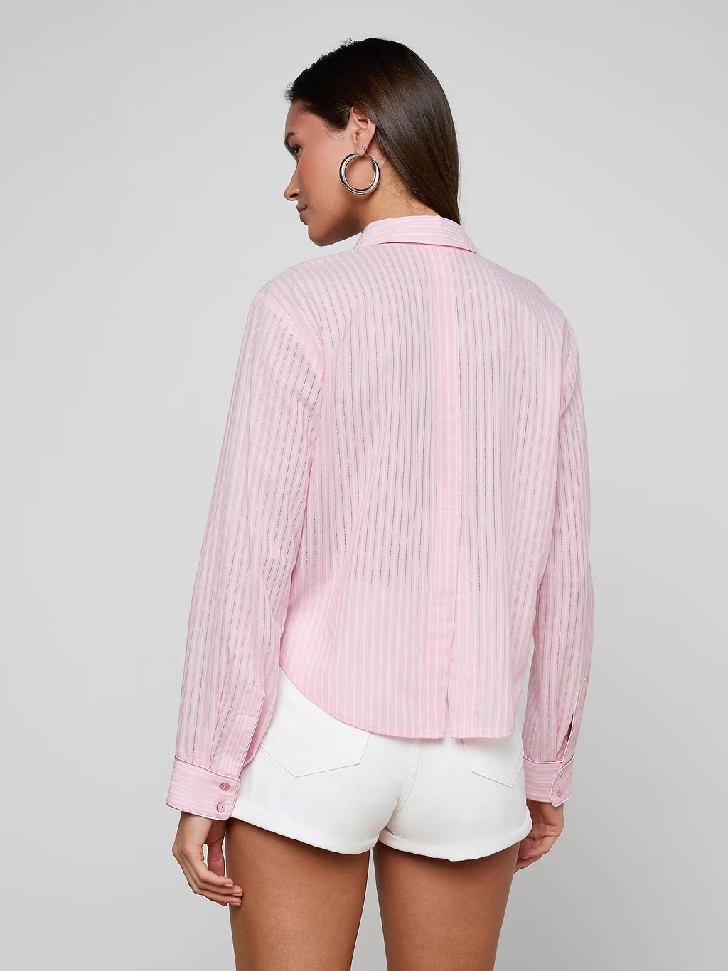 COSETTE HI LOW SHIRT (CAMEO PINK/IVORY STRIPE) - L'AGENCE