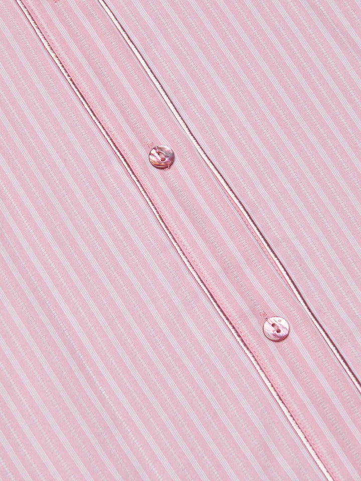 COSETTE HI LOW SHIRT (CAMEO PINK/IVORY STRIPE) - L'AGENCE