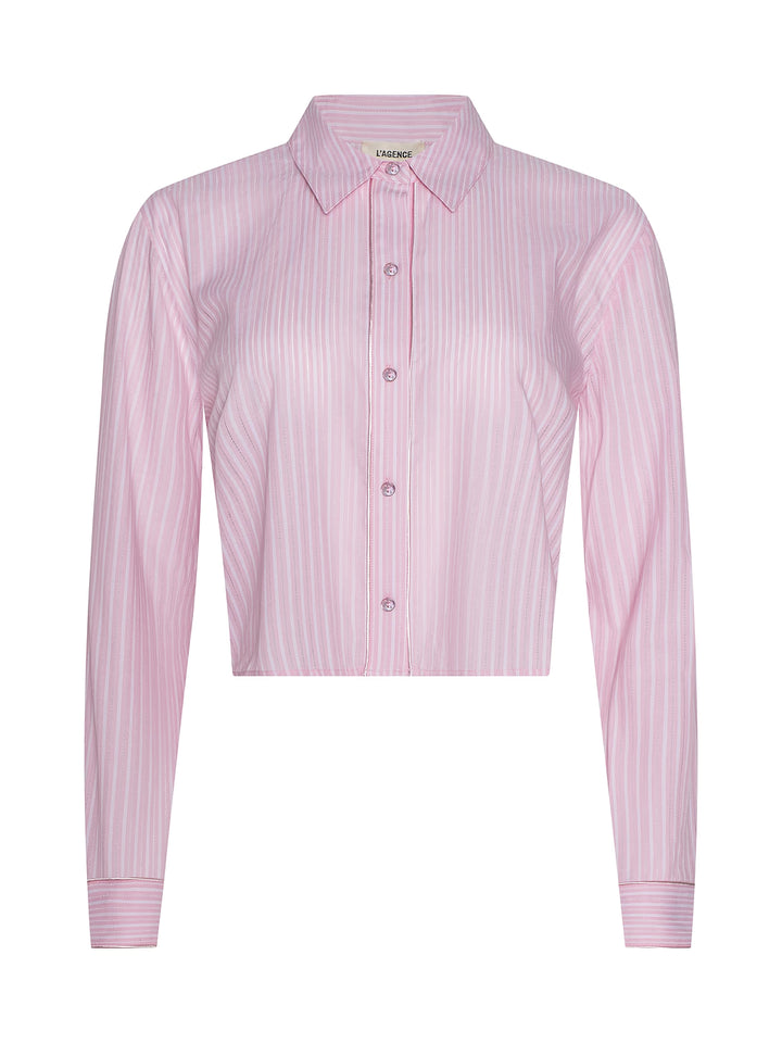 COSETTE HI LOW SHIRT (CAMEO PINK/IVORY STRIPE) - L'AGENCE