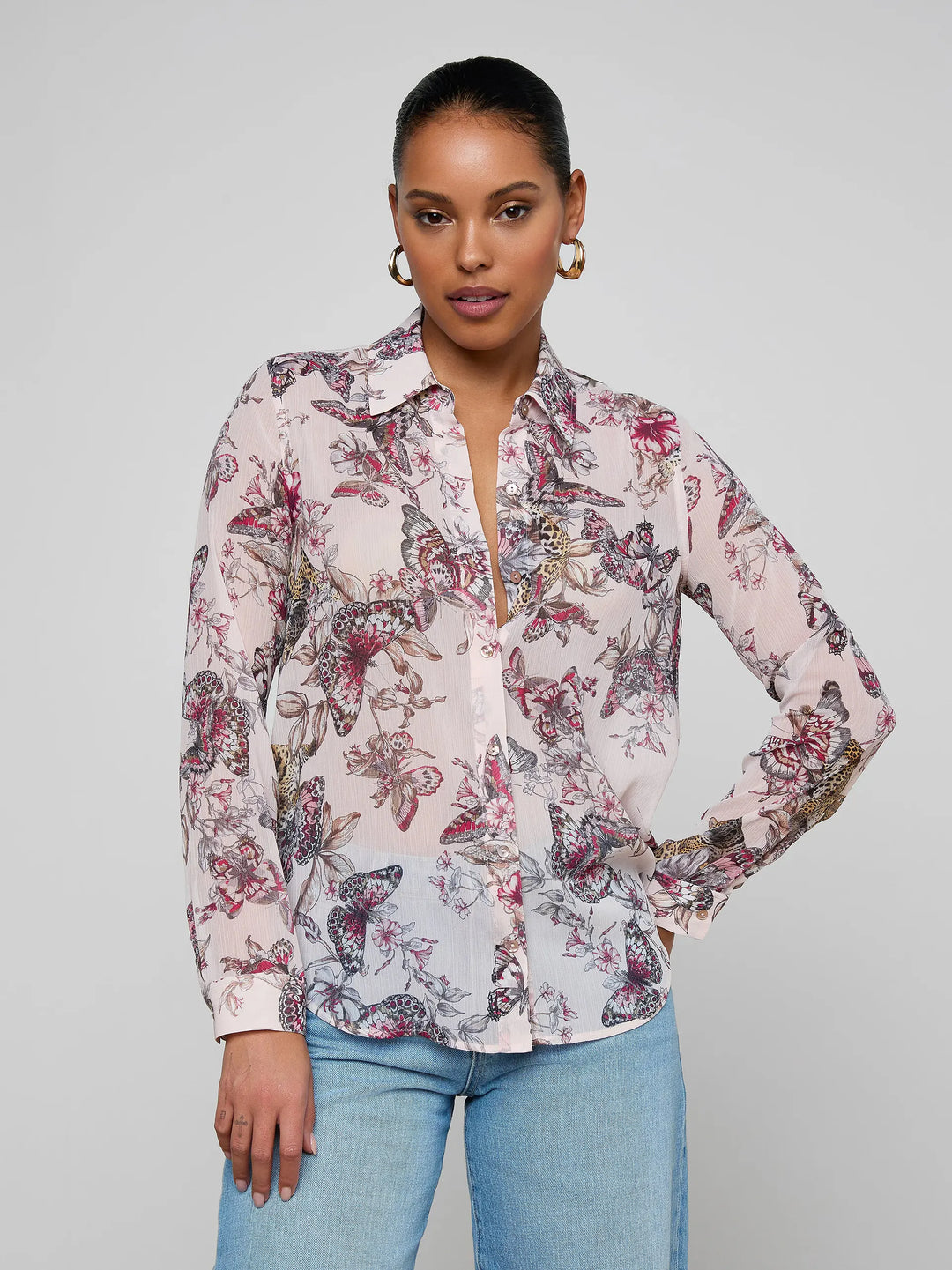 LAURENT BLOUSE (NECTAR PINK BUTTERFLY) - L'AGENCE