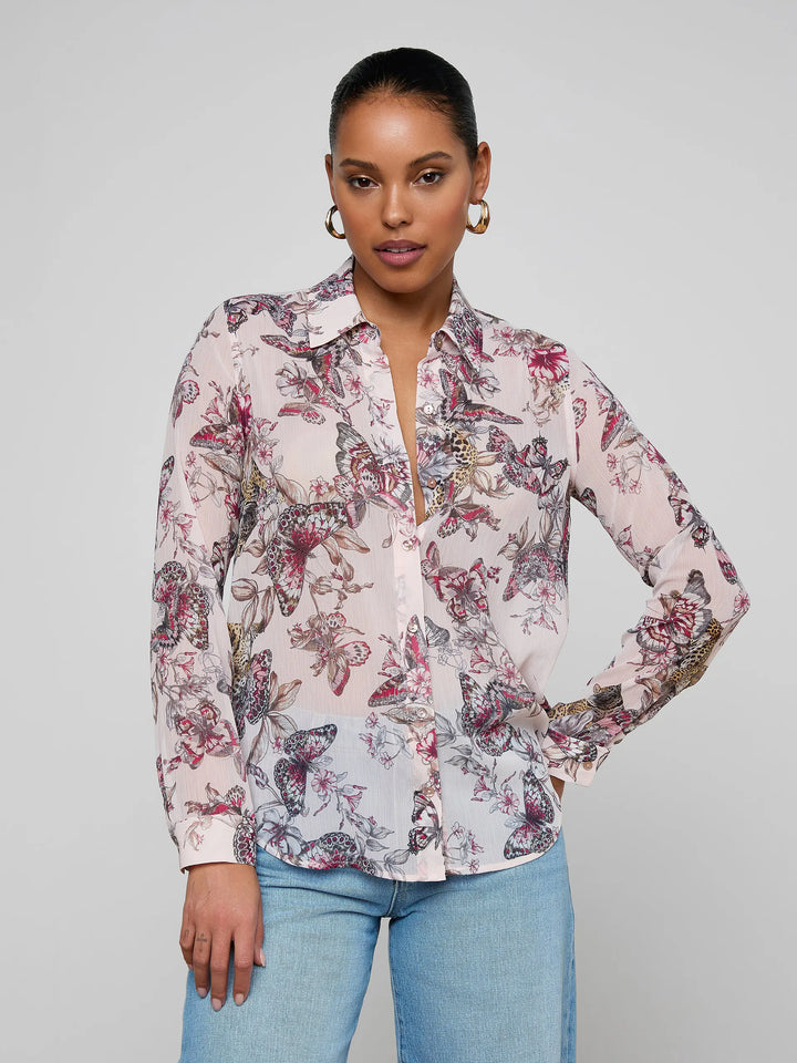 LAURENT BLOUSE (NECTAR PINK BUTTERFLY) - L'AGENCE