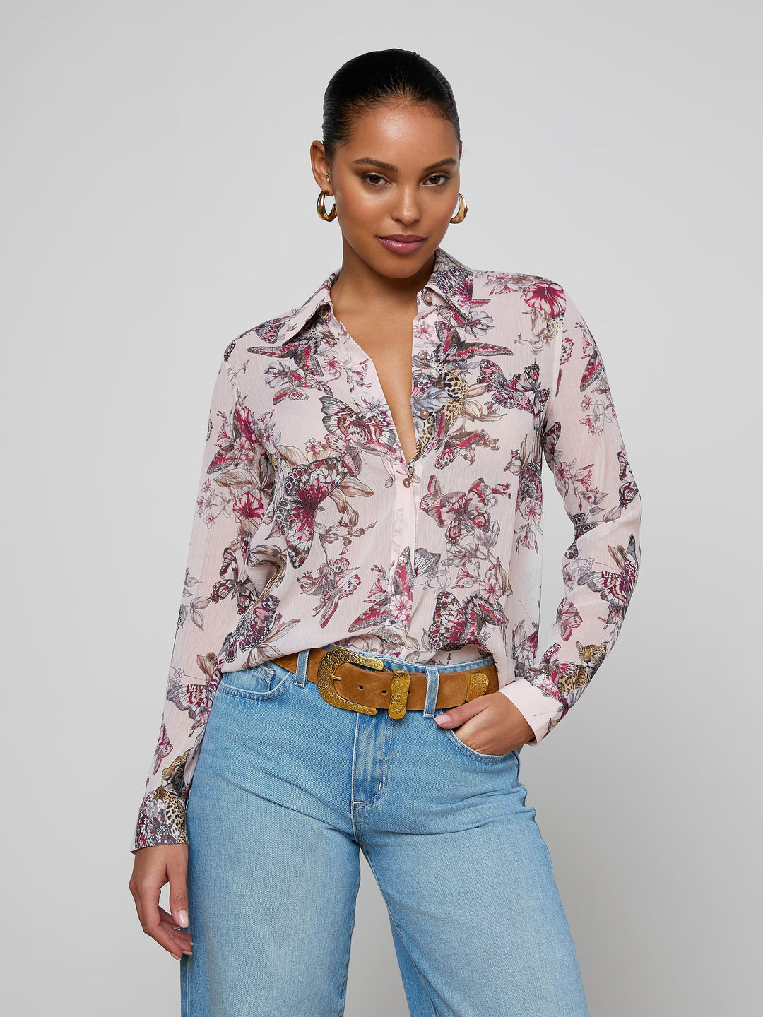 LAURENT BLOUSE (NECTAR PINK BUTTERFLY) - L'AGENCE