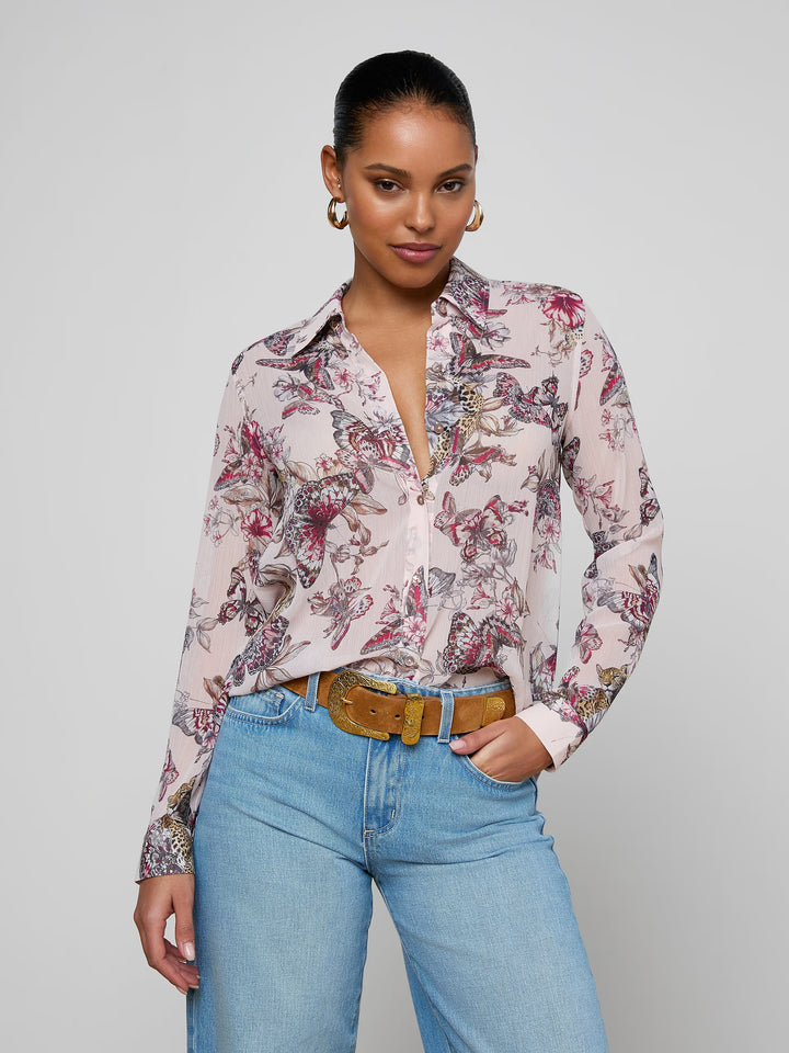 LAURENT BLOUSE (NECTAR PINK BUTTERFLY) - L'AGENCE