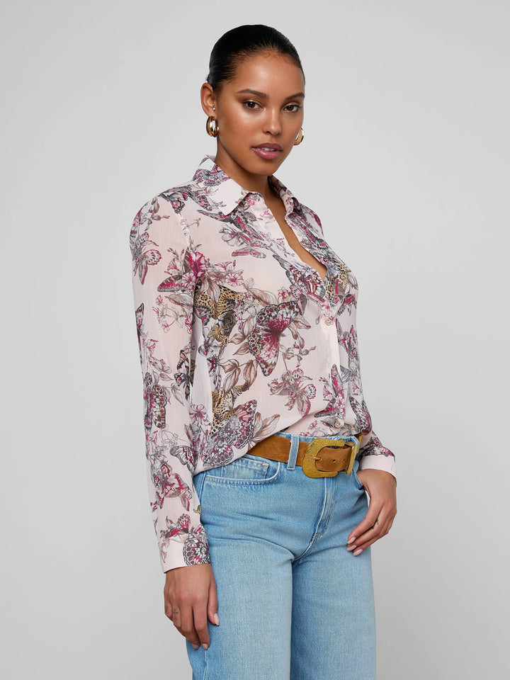 LAURENT BLOUSE (NECTAR PINK BUTTERFLY) - L'AGENCE