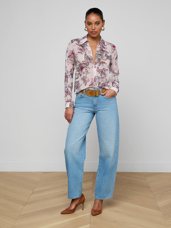 LAURENT BLOUSE (NECTAR PINK BUTTERFLY) - L'AGENCE