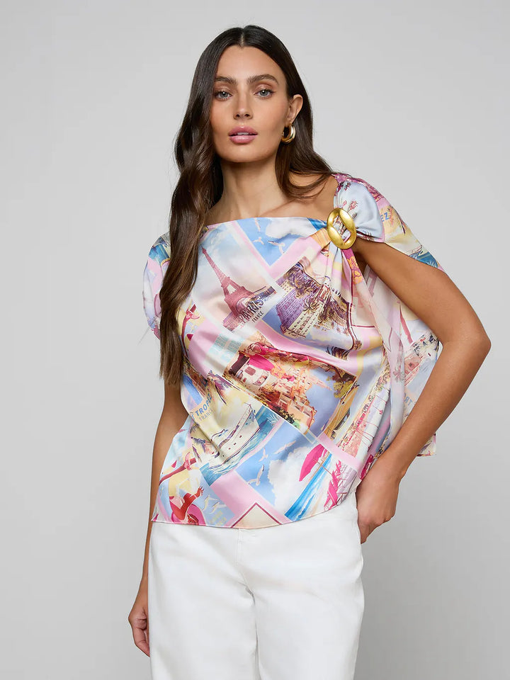 DRISELLE SCARF TOP (LIGHT PINK MULTI POSTCARD) - L'AGENCE