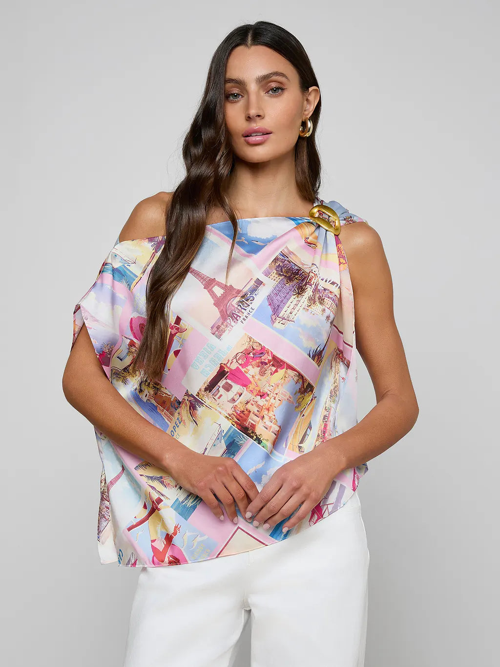 DRISELLE SCARF TOP (LIGHT PINK MULTI POSTCARD) - L'AGENCE