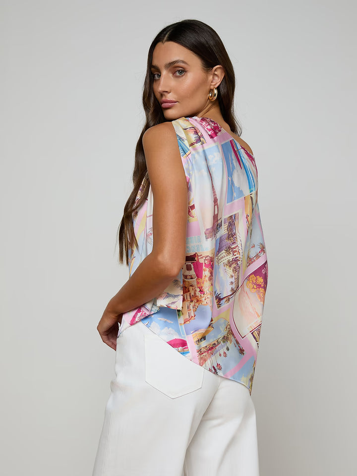 DRISELLE SCARF TOP (LIGHT PINK MULTI POSTCARD) - L'AGENCE