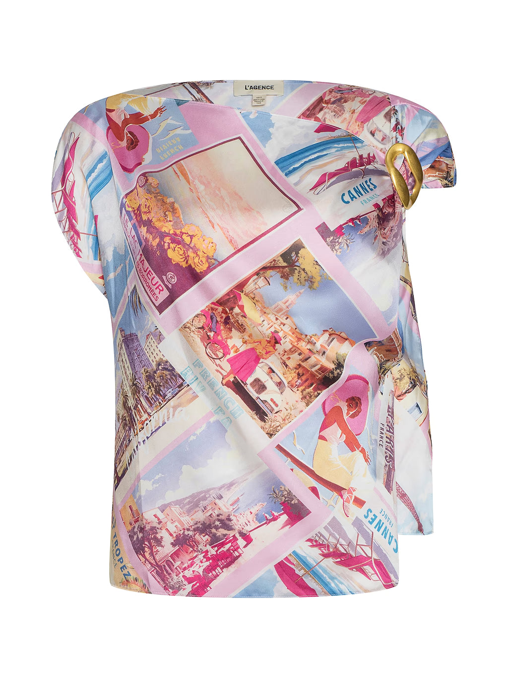 DRISELLE SCARF TOP (LIGHT PINK MULTI POSTCARD) - L'AGENCE