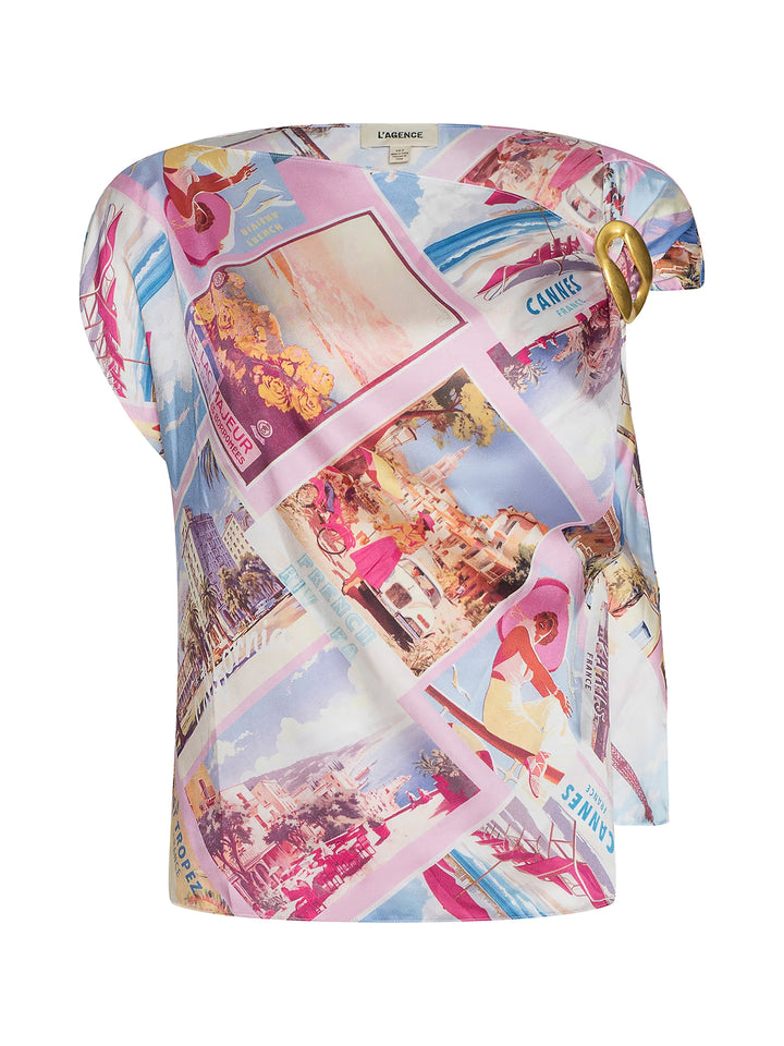 DRISELLE SCARF TOP (LIGHT PINK MULTI POSTCARD) - L'AGENCE