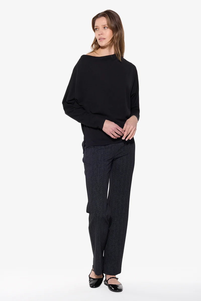 WIDE LEG SLIP ON PANT (BLACK CHEVRON) - BRENDA BEDDOME