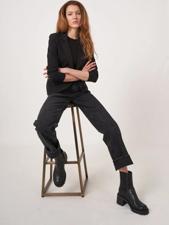 TAILORED FRENCH TERRY STRETCH BLAZER (BLACK) - REPEAT