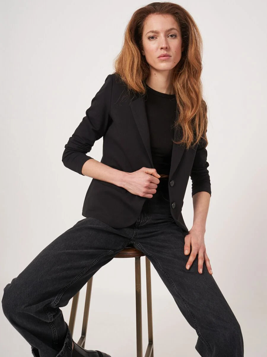 TAILORED FRENCH TERRY STRETCH BLAZER (BLACK) - REPEAT