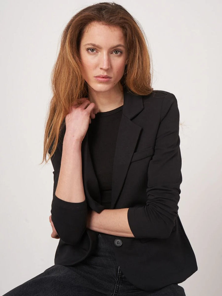 TAILORED FRENCH TERRY STRETCH BLAZER (BLACK) - REPEAT