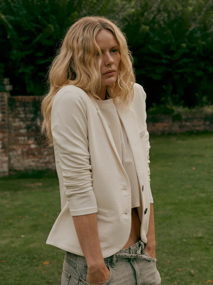 TAILORED FRENCH TERRY STRETCH BLAZER (IVORY) - REPEAT