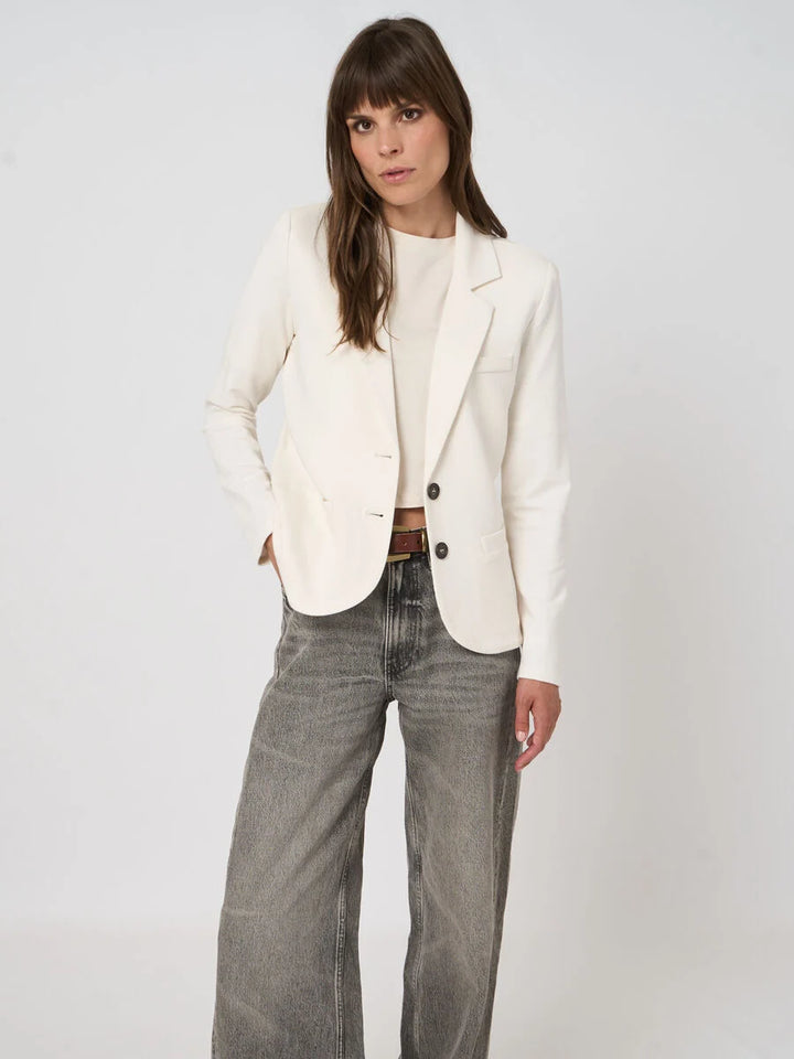 TAILORED FRENCH TERRY STRETCH BLAZER (IVORY) - REPEAT