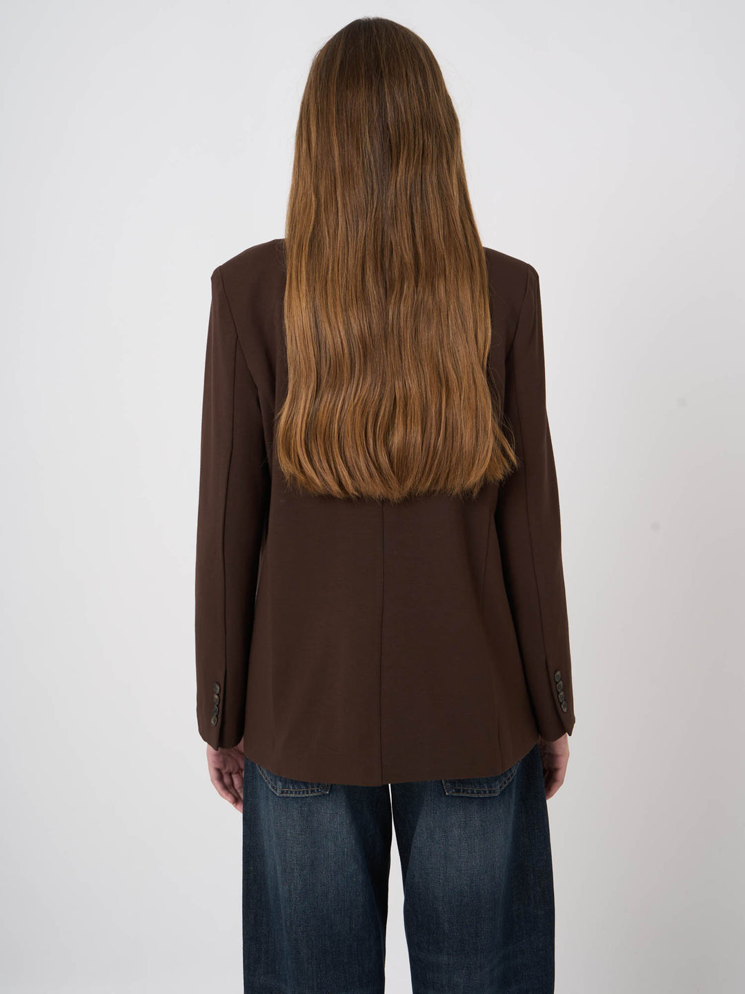 STRETCH DOUBLE BREASTED BLAZER (COCOA) - REPEAT