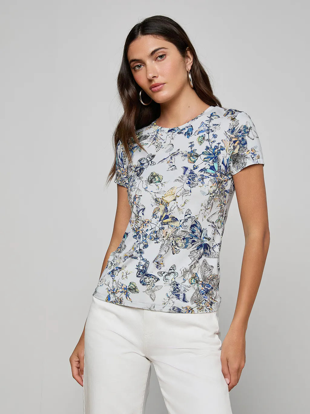 RESSI S/S CREW (GREY MULTI WATERCOLOUR BUTTERFLY) - L'AGENCE