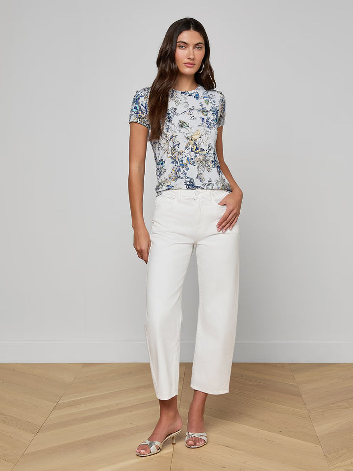 RESSI S/S CREW (GREY MULTI WATERCOLOUR BUTTERFLY) - L'AGENCE
