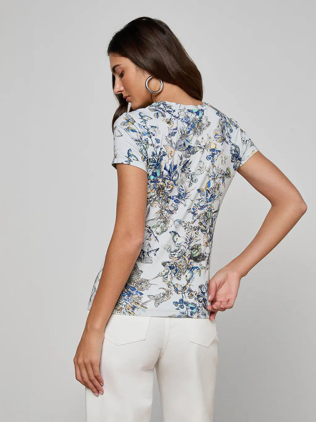 RESSI S/S CREW (GREY MULTI WATERCOLOUR BUTTERFLY) - L'AGENCE