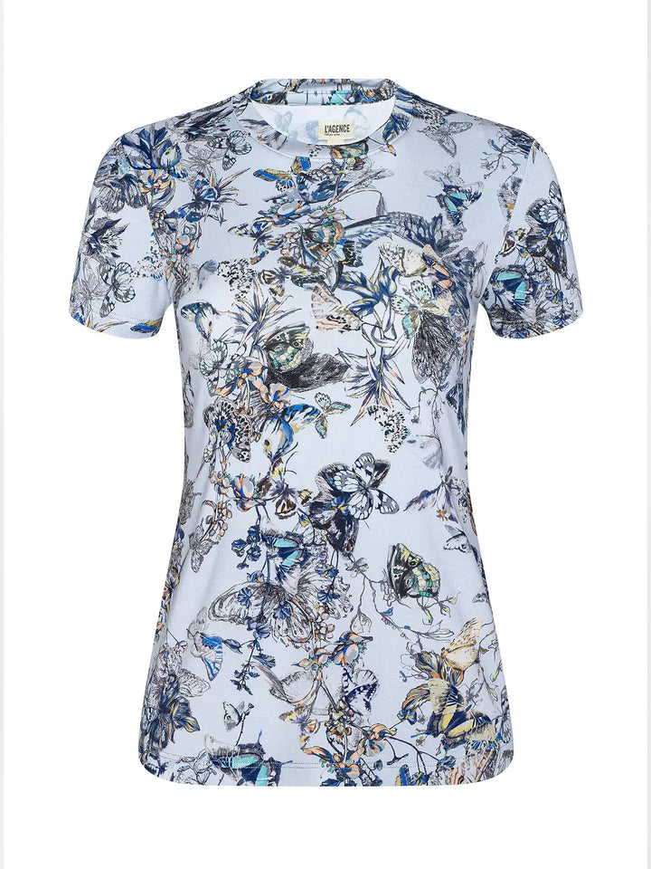RESSI S/S CREW (GREY MULTI WATERCOLOUR BUTTERFLY) - L'AGENCE