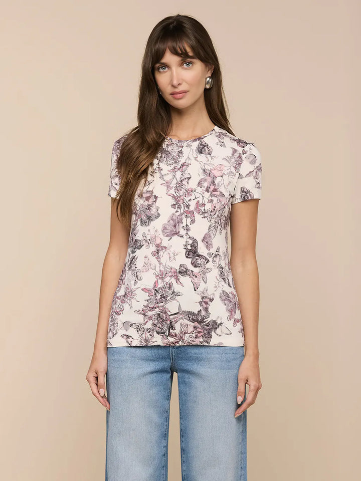 RESSI S/S CREW (VINTAGE WHITE WATERCOLOUR BUTTERFLY) - L'AGENCE
