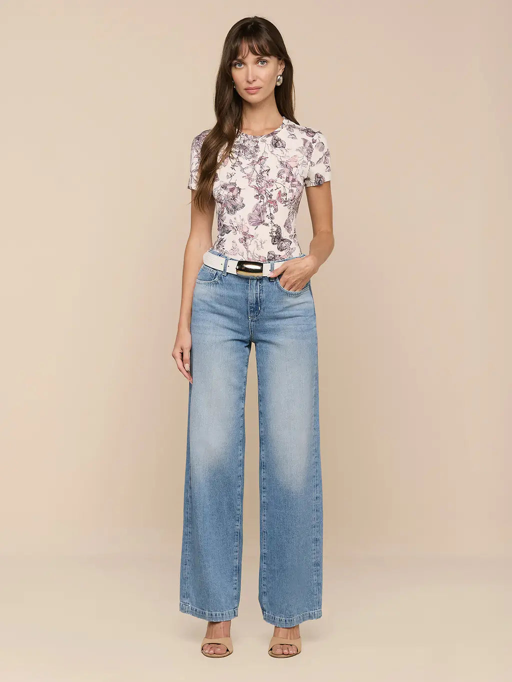 RESSI S/S CREW (VINTAGE WHITE WATERCOLOUR BUTTERFLY) - L'AGENCE