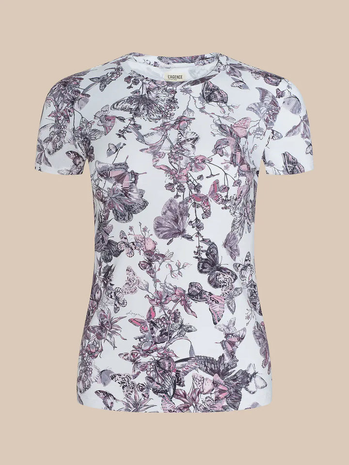 RESSI S/S CREW (VINTAGE WHITE WATERCOLOUR BUTTERFLY) - L'AGENCE