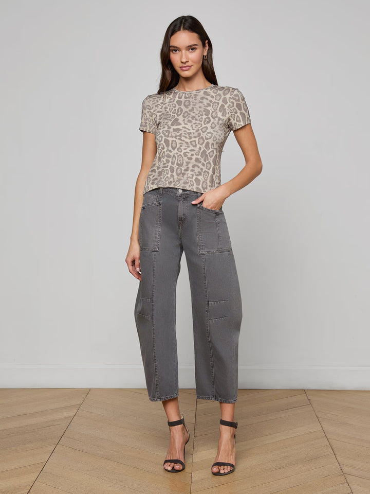 RESSI SHORT SLEEVE CREW (GREY MULTI PATCH LEOPARD) - L'AGENCE
