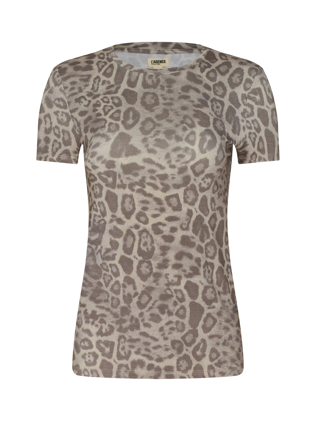 RESSI SHORT SLEEVE CREW (GREY MULTI PATCH LEOPARD) - L'AGENCE