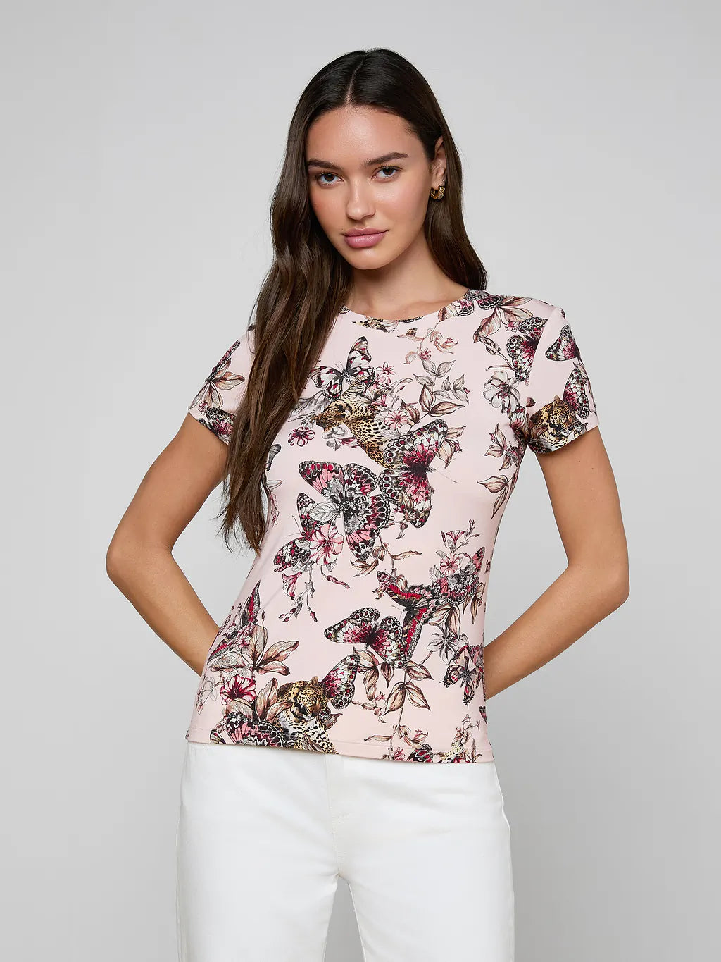 RESSI SHORT SLEEVE CREW (NECTAR PINK BUTTERFLY) - L'AGENCE