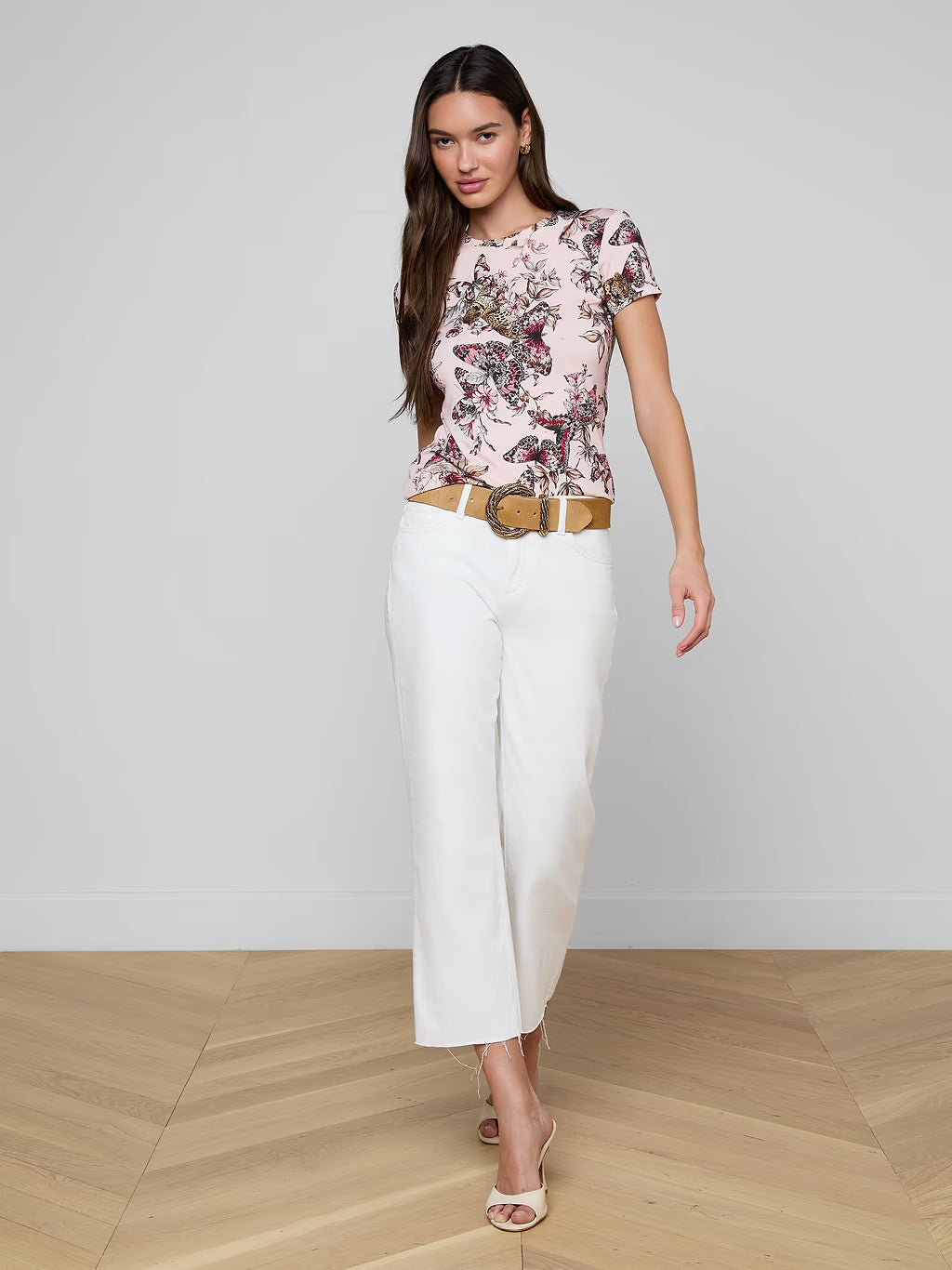 RESSI SHORT SLEEVE CREW (NECTAR PINK BUTTERFLY) - L'AGENCE