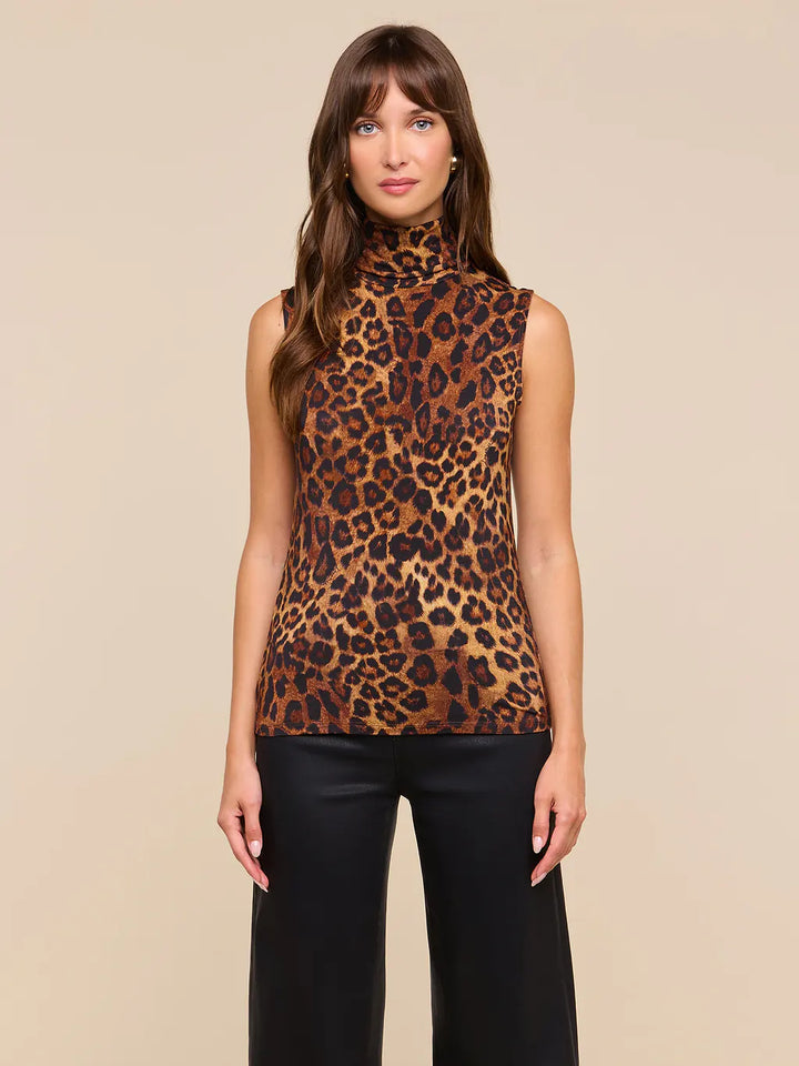 CECI SLEEVELESS TURTLENECK (TAN JAVAN LEOPARD) - L'AGENCE