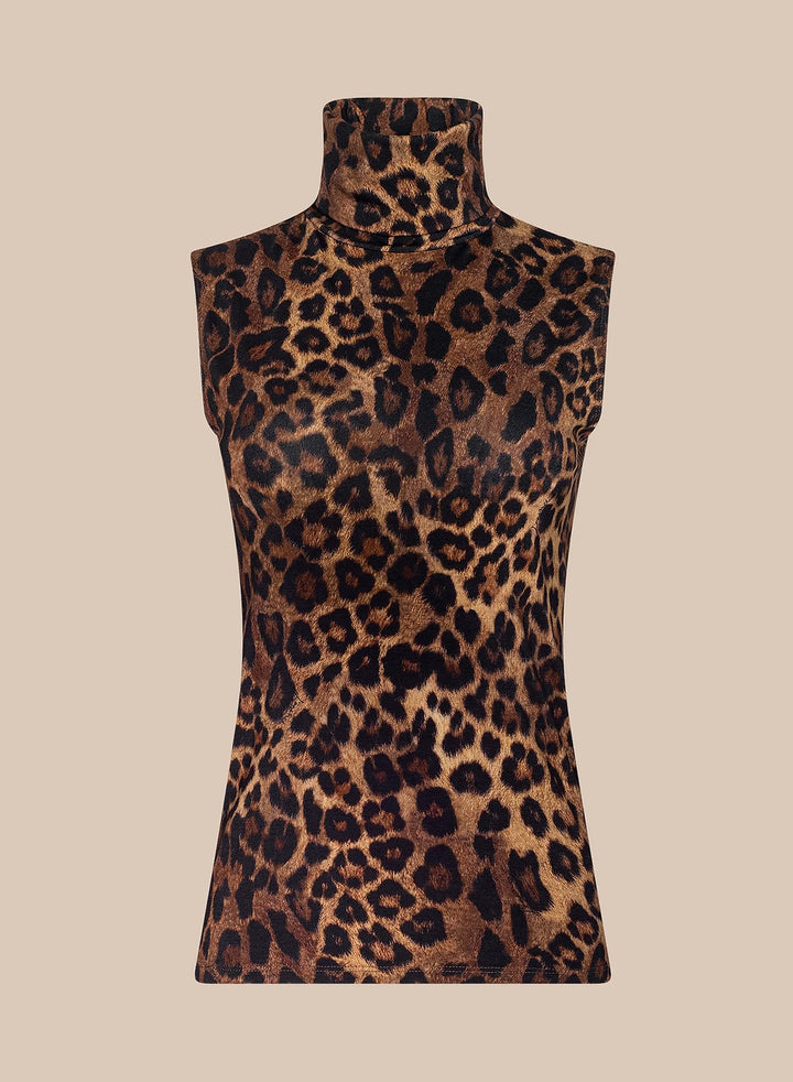 CECI SLEEVELESS TURTLENECK (TAN JAVAN LEOPARD) - L'AGENCE