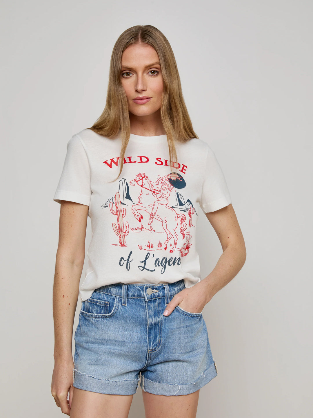 ELIZA SHORT SLEEVE TEE WILD SIDE - L'AGENCE