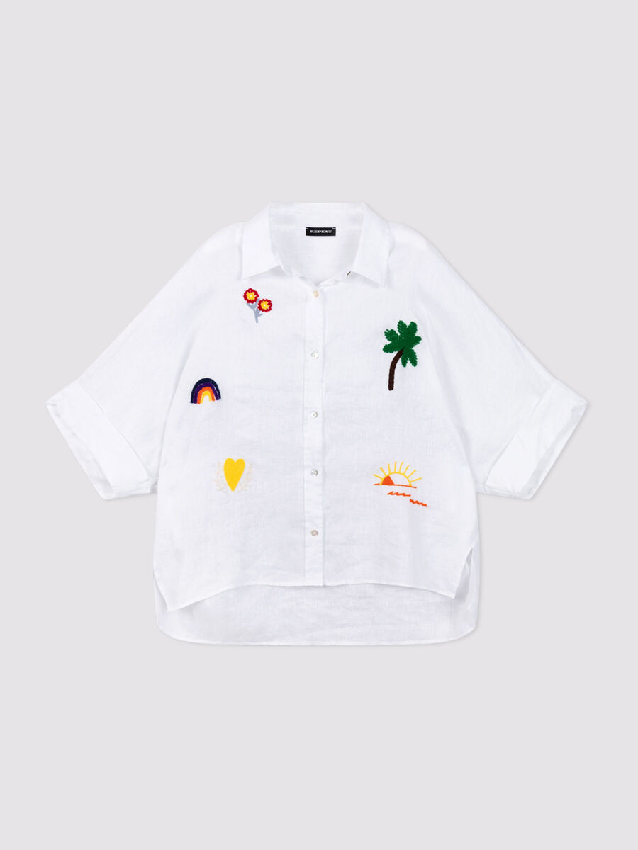 LINEN BLOUSE WITH COLOURFUL EMBROIDERY - REPEAT
