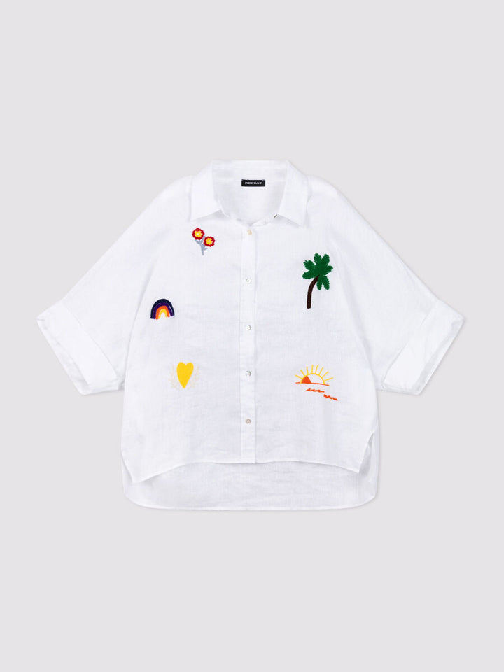 LINEN BLOUSE WITH COLOURFUL EMBROIDERY - REPEAT