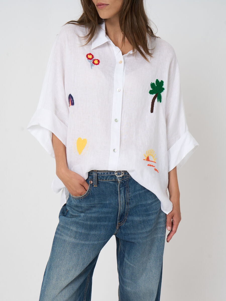 LINEN BLOUSE WITH COLOURFUL EMBROIDERY - REPEAT